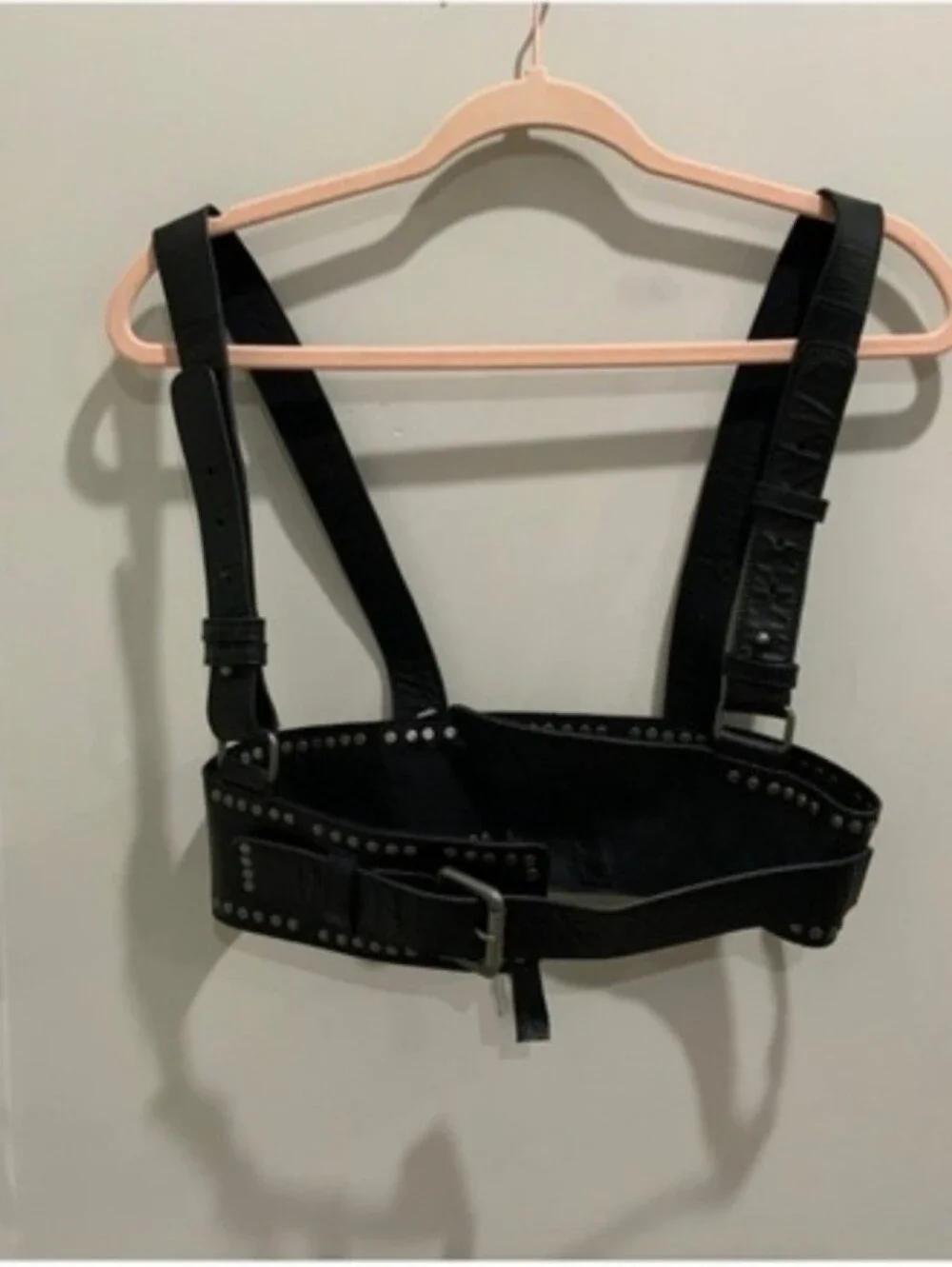 Free People Black Leather Studded Waist Harness Belt